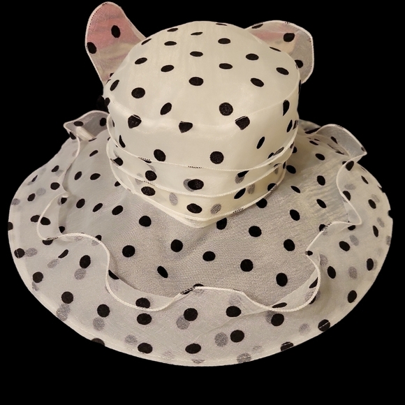 Women's New Hat larger brim white with black polka-dot  Derby - Picture 5 of 10